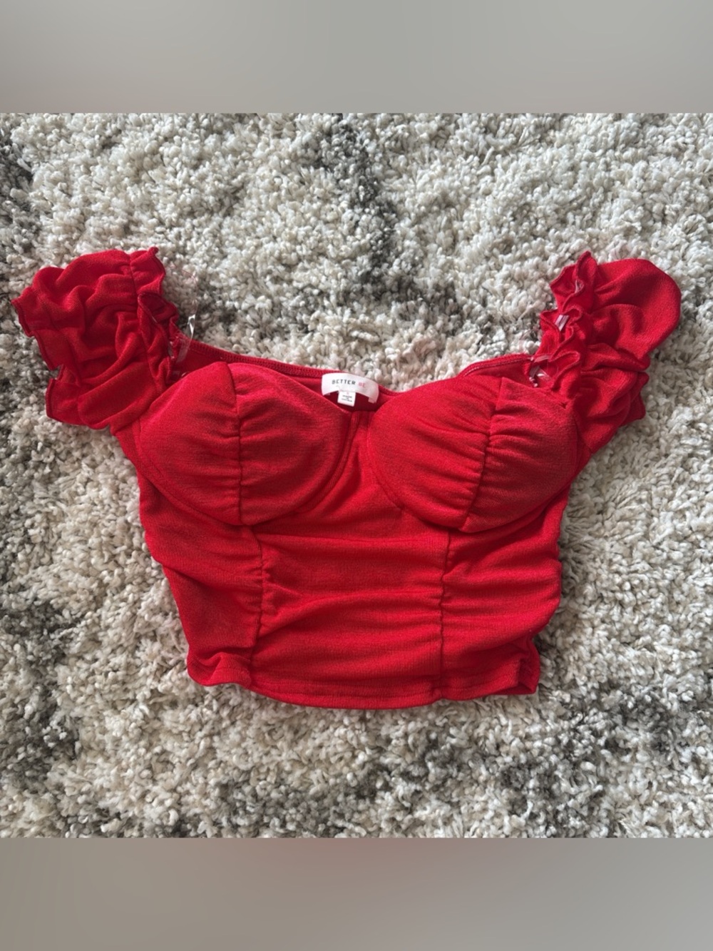 Better Be Red Ruffle Sleeve Sweetheart Crop Top